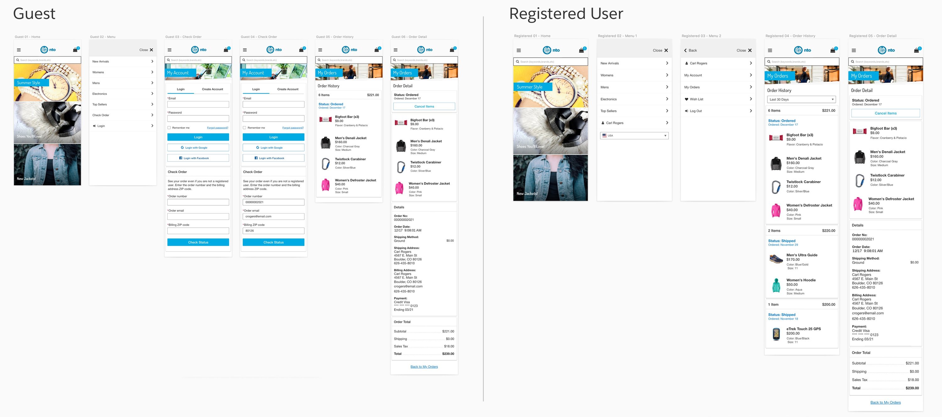 Guest and registered user flows for checking order status